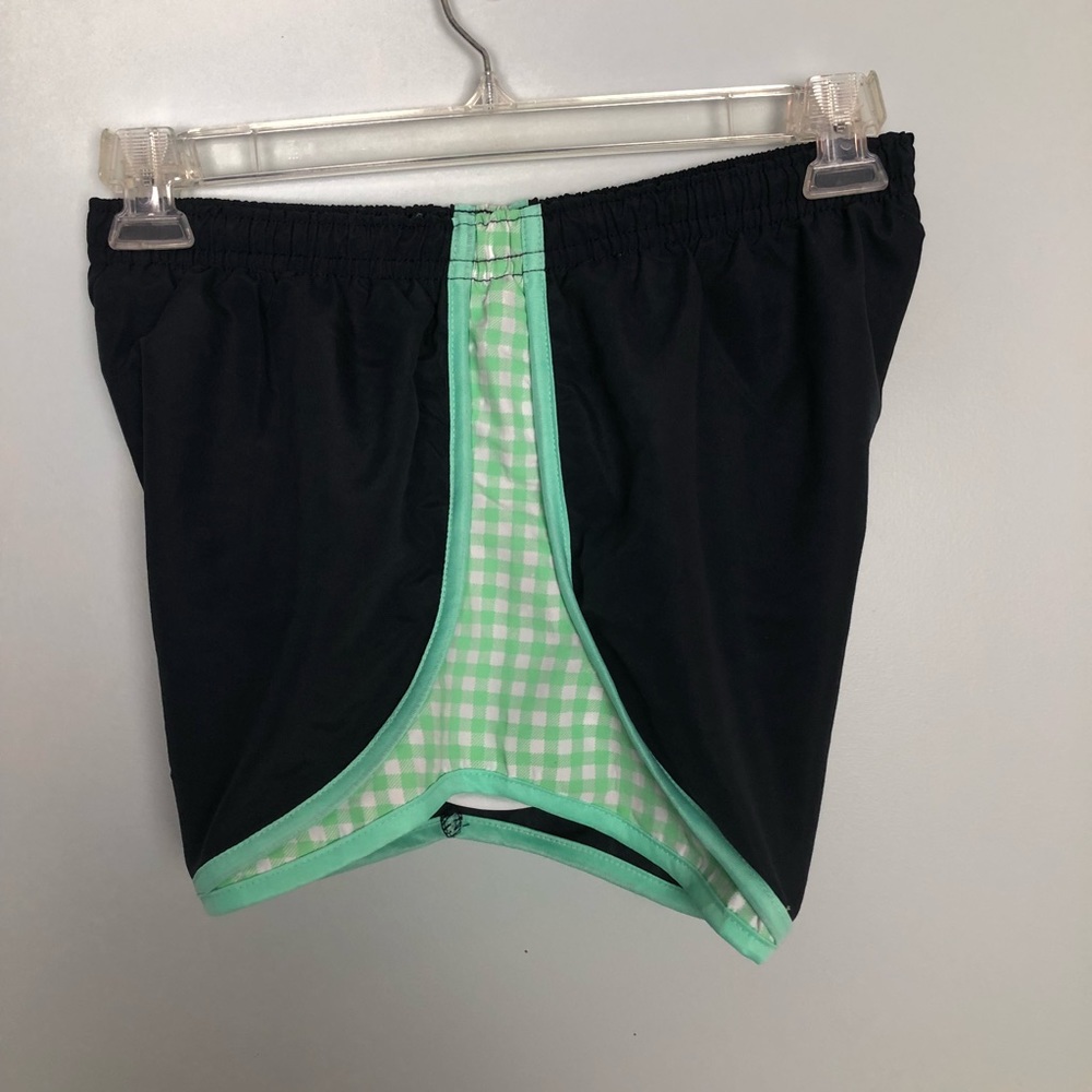 Royce black running shorts with green gingham